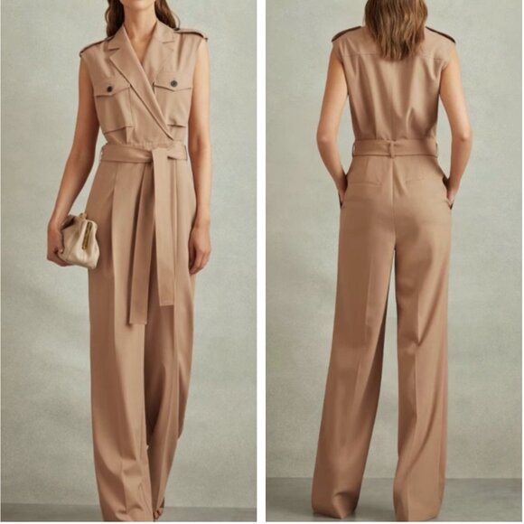 REISS Luisa Wool Blend Double Breasted Belted Jumpsuit UK12